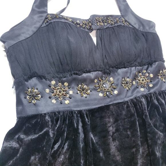 Sue Wong Nocturne Beaded Silk Velvet Halter Dress - Picture 8 of 11